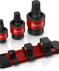 Three Piece Impact Universal Joint Socket Adapter Set For Quarter, Eighth And Half Inch Drives With 30 Degree Swivel Angles Chromoly Impact Rated Durable Mechanics Tool Built To Reach Tight Spots, three socket adapters