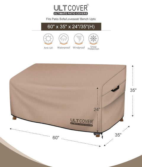 Waterproof Patio Sofa Cover For 60W X 35D X 35H Inch 2-Seater Loveseat Outdoor Furniture Heavy Duty 600D Polyester With Dual Air Vents