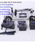 Four Wheel Electric Mobility Scooter disassembled showing 250W Motor, 24V Battery, 350 Lbs Capacity, big comfy seat, and basket.