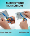 Ambidextrous use of 3 Pack Toddler Safety Scissors Kit With Child Safe Preschool Training Scissors And 60 Sheets Craft Paper