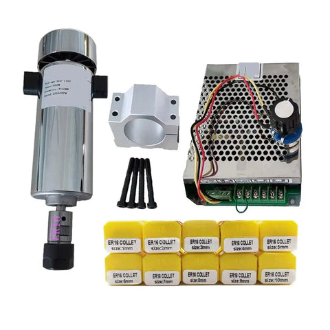 800W 110V DC CNC Spindle Motor Kit With ER16 Chuck For Engraving And Milling, beefy 20000 RPM high torque, components shown