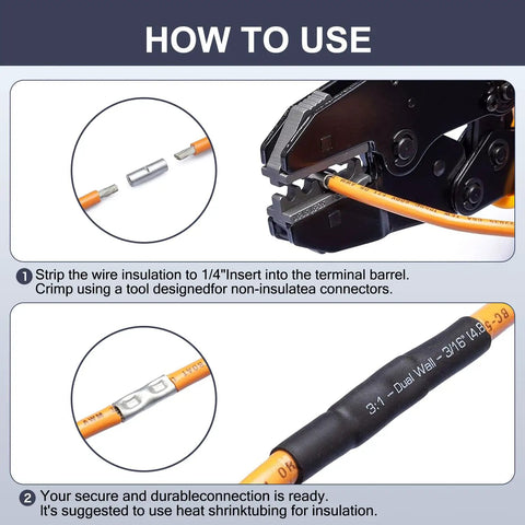 Non Insulated Butt Connectors BN1.25 Kit, 120 Pieces For 16 To 22 AWG Wire, Copper 0.8mm Thickness, Durable Crimp Terminals, Handy Automotive Electrical Connectors used with crimp tool and heat shrink tubing