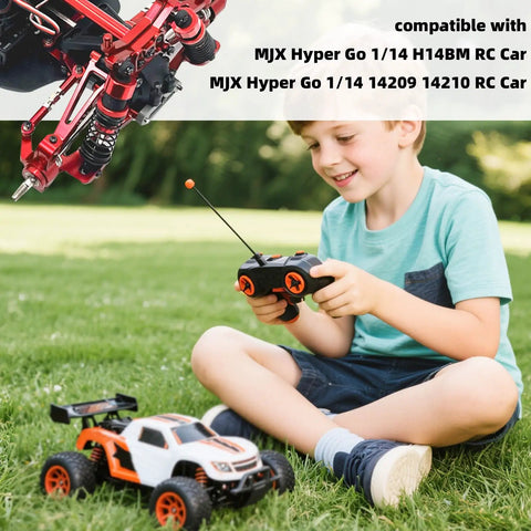 2Pc Beefed Up Metal Steering Linkage Set For 1 To 14 Scale RC Cars Rock Solid Tie Rod And Pull Rod Arm Replacement For MJX Hyper Go H14BM 14209 14210 Red Aluminum Steering Linkage Accessories on 1/14 RC car