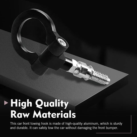 Hardcore Heavy Duty Alloy Racing D Ring Front Bumper Tow Hook Screw On Towing Trailer Puller in black aluminum material.