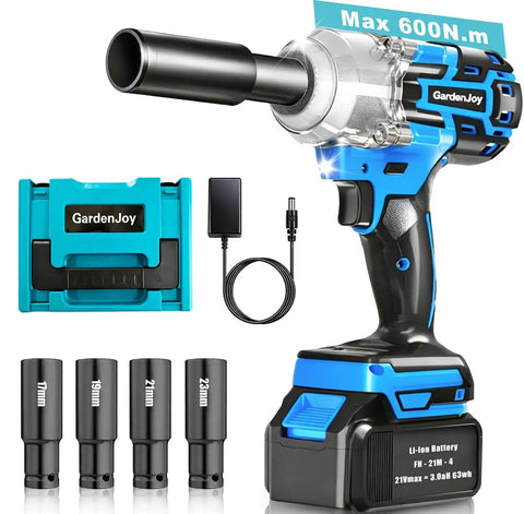 Beefy 1/2 Inch Cordless Impact Wrench With 450 Ft Lbs Torque, Brushless Motor, 4.0Ah Battery, 4 Sockets And Fast Charger