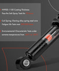 Close-up of rear towing shocks absorbers with coil spring load adjustable system, durability features highlighted.