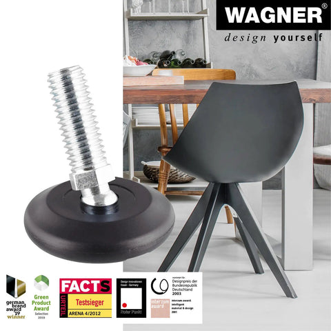Heavy Duty Adjustable Furniture Glide Feet With Ultrasoft Wool Base Snappy Quick Click Pins And Swivel Cups on a chair leg.