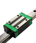 Close-up of slide block on 800mm linear rail in Two Piece 800mm Linear Rail And 800mm Ballscrew Kit With BF12 BK12 End Supports DSG16H Nut Housing