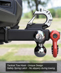 Tri Ball Trailer Hitch Mount With Swivel Tow Shackle And Hook For 2 Inch Receiver Chrome Trailer Balls In 1-7/8 Inch 2 Inch And 2-5/16 Inch Sizes Go To Heavy Duty Gear With 5/8 Inch Hitch Pin, tactical tow hook visible.