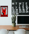 Xanovir music tin sign, red/black rock hand graphic with Tune Up Turn Loud and ROCK label