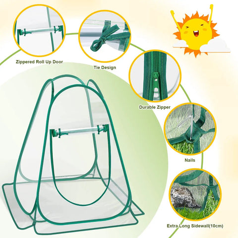Pop Up Greenhouse Cover Portable Mini Greenhouse For Indoor Outdoor Gardening 2 Pack PVC Clear Plant Shelter No Assembly Quick Setup Foldable Backyard Sunroom Garden Solution