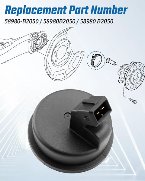 Built Different 2 Piece Rear Hub Bearing Assembly With Abs Speed Sensor For Kia Soul 2014 To 2019 detailed part view with connector.