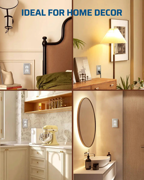 4 Pack Duplex Wall Plates, Durable Metal Outlet Covers For Receptacles And Light Switches, Brushed Nickel Finish in home decor