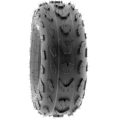 All Terrain ATV Tires 18x7-7 Set Of 2 Tubeless 4 Ply With Directional V Knobby Tread A007 for off-road adventures, side view