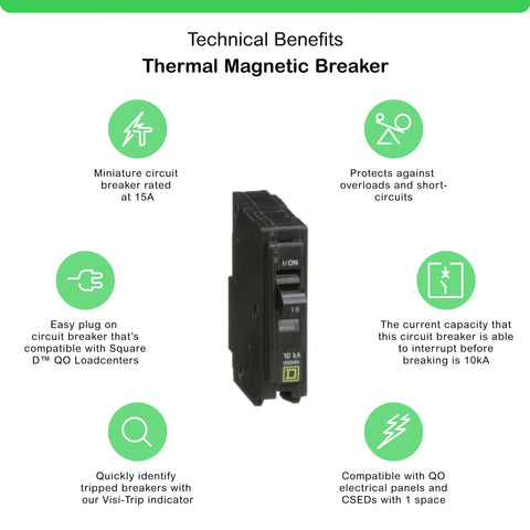 Qwik Open 15 Amp Mini Circuit Breaker 1 Pole 120 To 240 Volt 10kA Breaking Capacity Plug In Mount with technical benefits
