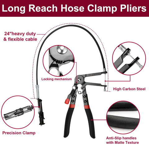 9 Piece Hose Clamp Pliers Set With Long Reach Clic R Swivel Jaw and Flat Band Pliers, anti-slip handle, high carbon steel