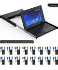 Beast Mode 16 Port Hdmi Kvm Console With 15.6 Inch Lcd Display and Crisp 1080p Feed showing open console and cabling layout.