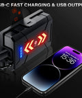 Crazy Bright Rechargeable LED Headlamp 99,000 Lumens With 95 Hour Run Time connected to phone via USB-C cable