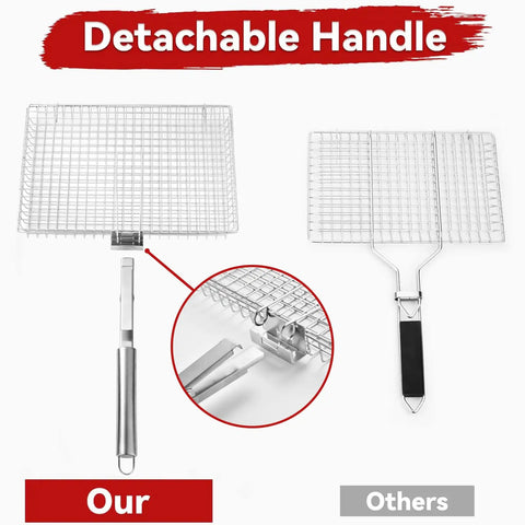 Extra Large Grill Basket For Outdoor Grillin With Detachable Handle, comparison with other grill basket, detachable handle highlighted