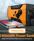 NOAA Emergency Weather Radio With 7400mWh Power Bank AM FM USB Solar Hand Crank Charging Battery Operated Survival Radio