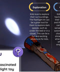 DIY Wooden Flashlight STEM Kit For Kids Aged 8 To 12 Battery Operated Educational Science Project With Built In Switch Hands On Learn Basic Circuits And Build A Real Working Flashlight. Wooden flashlight kit lit on dark surface for kids