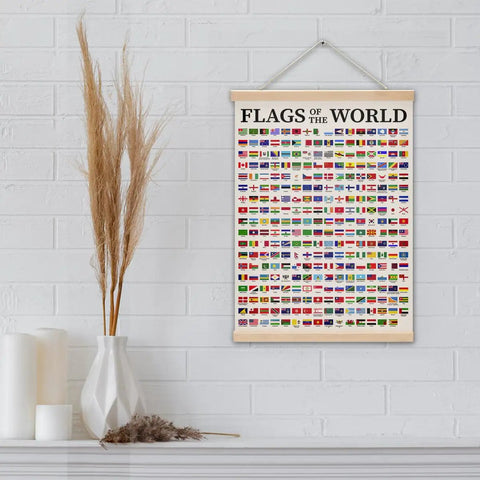 World Map Wall Art Poster With Flags Of The World Geography Classroom Decor International Flag Reference Chart Cool Wall Art Print For Living Room Or Office 12x16 Signs on wall