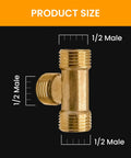 Brass equal tee pipe fitting with 1/2 in. male threads on all three ends for plumbing repair