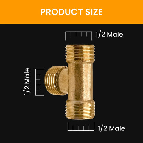 Brass equal tee pipe fitting with 1/2 in. male threads on all three ends for plumbing repair
