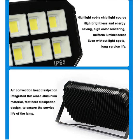 JUDYSSY Bright Led Floodlight 30W-600W，front view showcasing LED chips with IP65 rating and aluminum housing for durability.
