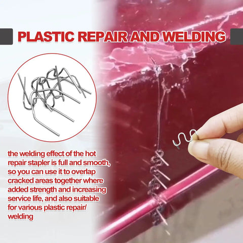 Plastic Welder Staples Kit With 6 Types Hot And Wave Staples for car bumper repair and plastic welding demonstration.