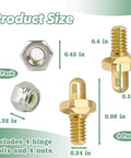 Four Pack Adjustable Grill Door Hinge Pins And Nuts Replacement Kit For Weber Genesis Summit Spirit Series Grills Stainless Steel Hinges Bolts And Nuts 70332 Compatible showing product size and dimensions with 4 bolts and 4 nuts.