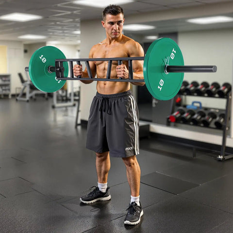 Man using Heavy Duty 2 Inch Swiss Bar With Three Grip Positions Built To Last, Supports Up To 550 Lbs in gym setting