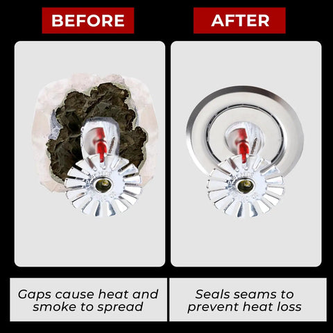 Heavy Duty Chrome Fire Sprinkler Escutcheon 10 Pack Half Inch IPS Recessed Split Ceiling Trim Before and After Installation