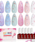 Pastel Gel Nail Polish Set With Glitter Flakes, 6 Macaron Colors In 8ml Bottles, shown in lavender, pink, white, sky blue, mint green