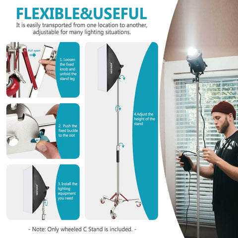 Heavy Duty Light Stand With Casters 360 Degree Mobile Tripod Base Stainless Steel Construction in studio setup