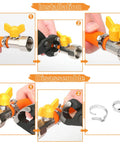 120pc stainless steel single-ear hose clamp kit with ear clamp pincer; installation and disassembly on an orange hose.