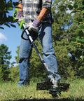 Person using cordless trimmer with 0.080 Inch String Trimmer Line, 157 Ft Pre Cut Twisted, Heavy Duty Replacement For Greenworks