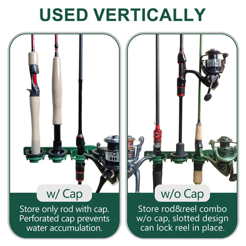 Vertical And Horizontal Fishing Rod Holder Set For Wall, Ceiling, Or Garage, Holds Up To 6 Rod And Reel Combos, Grooved Slots, green, used vertically
