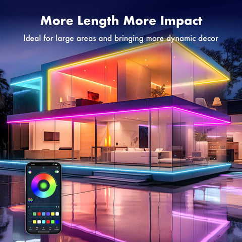 Dope Neon RGB Rope Lights For Gaming Rooms And Living Spaces, IP67 Waterproof Flexible LED Rope Light illuminating modern house exterior