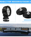 Six Pack Black Rubber Coated Neodymium Magnets With 31 Lbs Pull, M6 Threaded Studs Base shown with light bar and surface mounts
