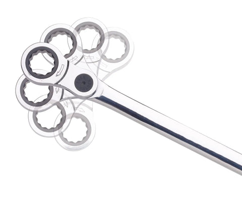 8 Piece 12 Point Indexed SAE Wrench Set With Locking Pivot Joint For Tight Spots Free Wheel Mode Piston Pump Action Surface Drive