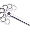 12 Piece Metric Wrench Set With Indexing Pivot Joint For Tight Spots, highlighting pivoting head and long beam design