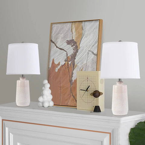 Ceramic Table Lamps Set Of 2 In White Matte Finish 20.5 Inch Tall Modern Minimalist Nightstand Lamps For Bedroom And Living Room Dope For Small Spaces Includes Linen Lampshades Premium Contemporary Decor