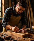 Man using Set Of Four Beefy Steel Scribes With Dual Tapered Points For Straight Shooting Layout Marks On Wood Metal And Tile to etch on wood.