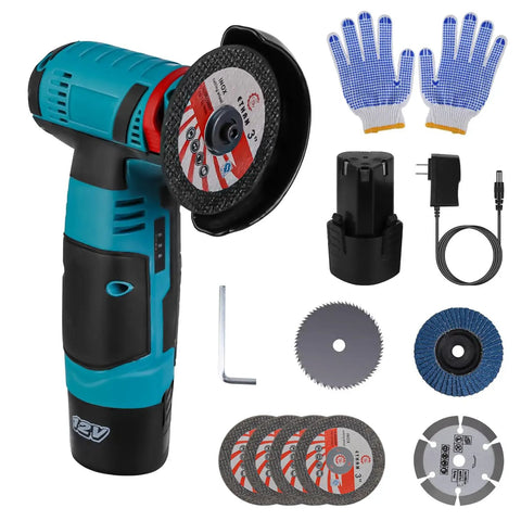 Cordless 3 Inch Mini Angle Grinder Kit With 2 Batteries And 7 Cutting Discs, 19000 RPM, 12V Portable Grinding Tool For Metal Wood Tile