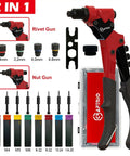 "All In One Workhorse Rivet Nut Tool And Rivet Gun With 360 Degree Swivel Head For Tight Spaces Includes 4 Rivet Heads 8 Mandrels"