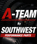A-TEAM logo by SOUTHWEST Performance Parts on a background of automotive gears and machinery for performance enhancement.