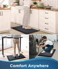 Ultra Thick Anti Fatigue Floor Mat For Kitchen And Office Three Quarters Inch Cushioned 20 By 39 Inch Rug Waterproof Non Slip Ridged Bottom Ergonomic Standing Mat For Long Hours At Home And In The Office in use in kitchen, standing desk, and garage