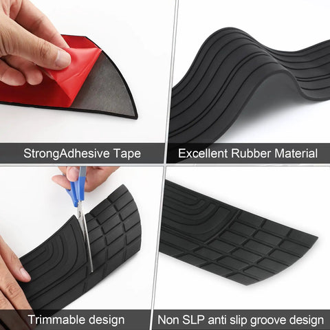 Details of Rear Bumper Protector For Cars And SUVs, 42 Inch By 3.4 Inch Universal Rubber Shield, adhesive, flexible, trimmable.
