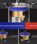 Cutaway view of Brass Shower Floor Drain Backflow Preventer With One Way Valve, showing automatic opening and closing, fast drainage.